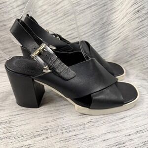 Miista‎ London Delilah Black Leather Slingback Block Heel Sandals Size 39/8.5